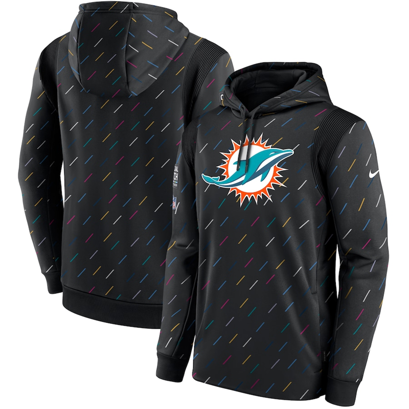 Men's Miami Dolphins 2021 Charcoal Crucial Catch Therma Pullover Hoodie